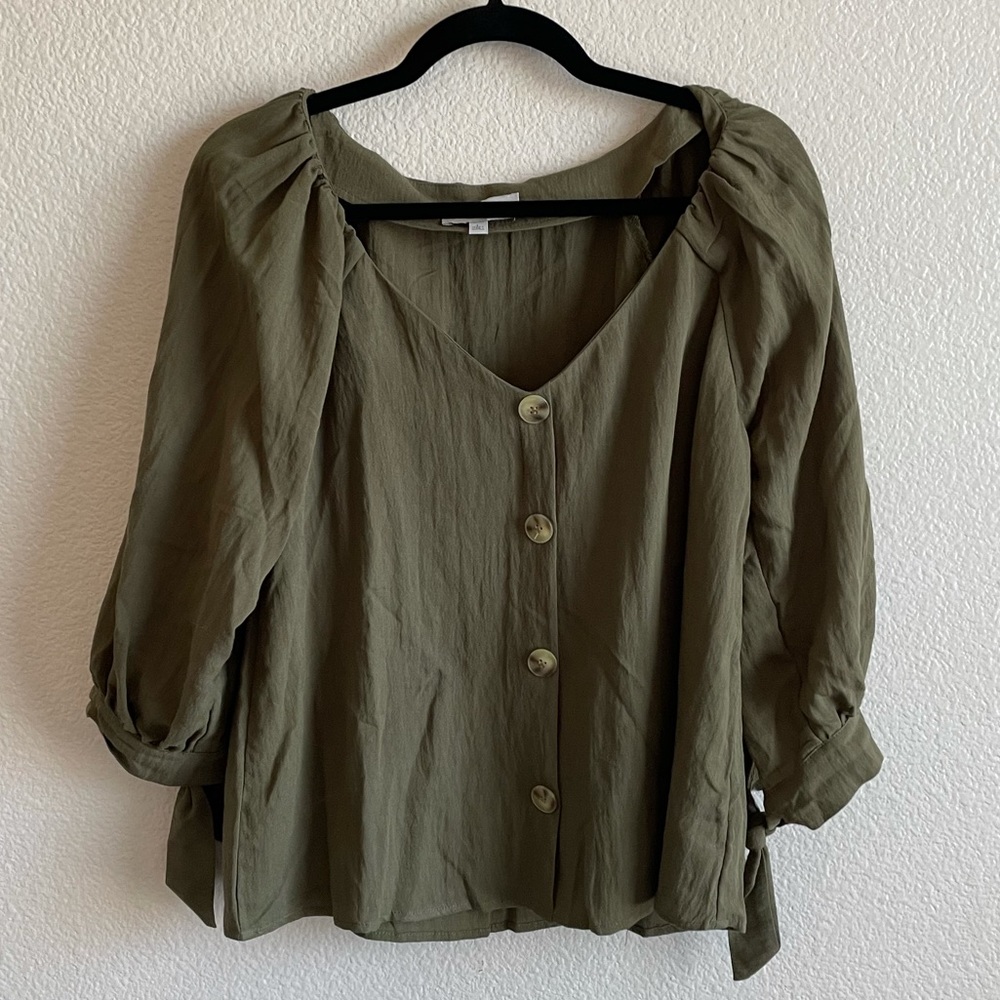 Hayden Olive Green Button Blouse L